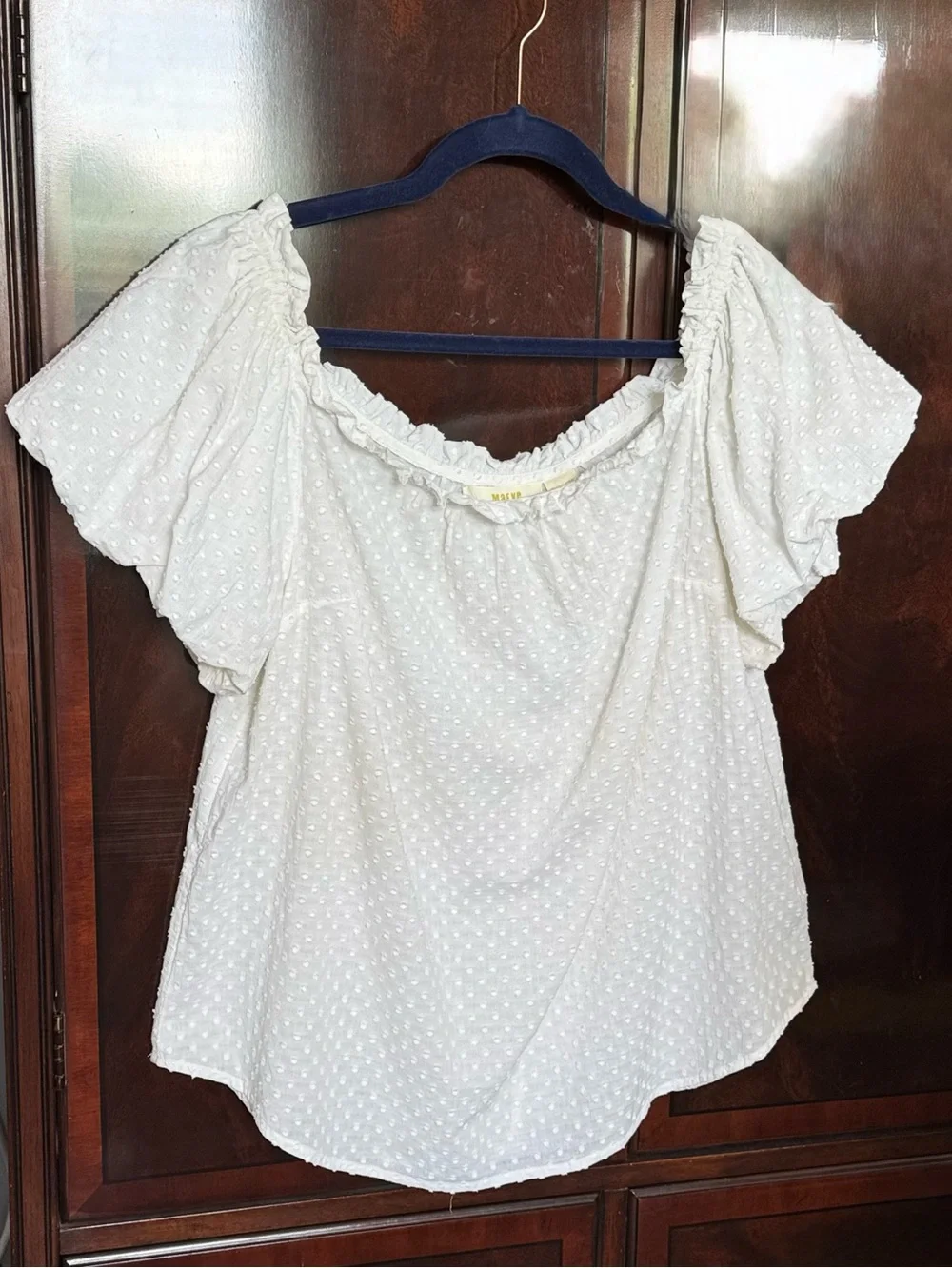 Anthropologie Maeve Sojourner Swiss Dot Off Shoulder White Top Size 12